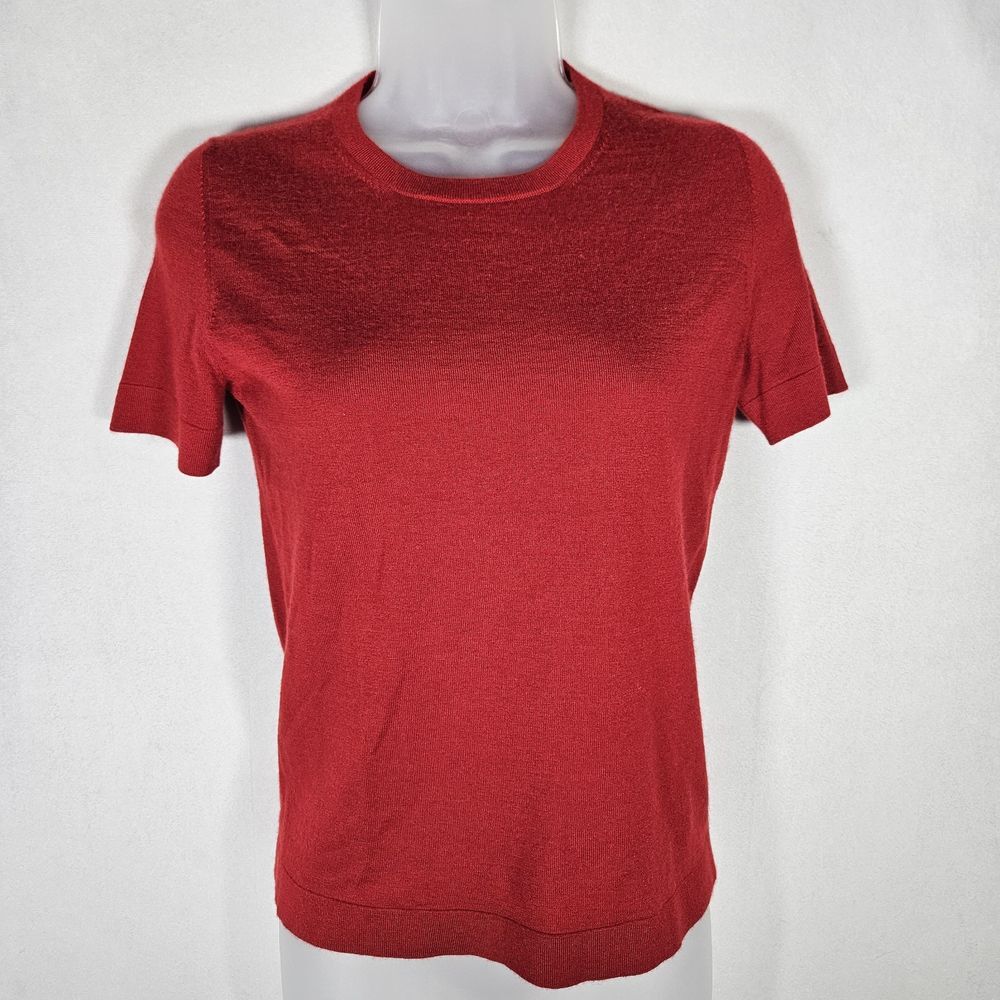 Neiman Marcus Top Sweater‎ Womens S 100% Cashmere Red Short Sleeve Pullover Crew